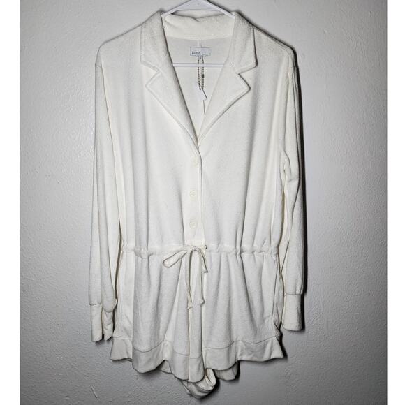 Danielle Bernstein WeWoreWhat Terry Cloth Towel Knit Romper Long Sleeve in White - Picture 2 of 7